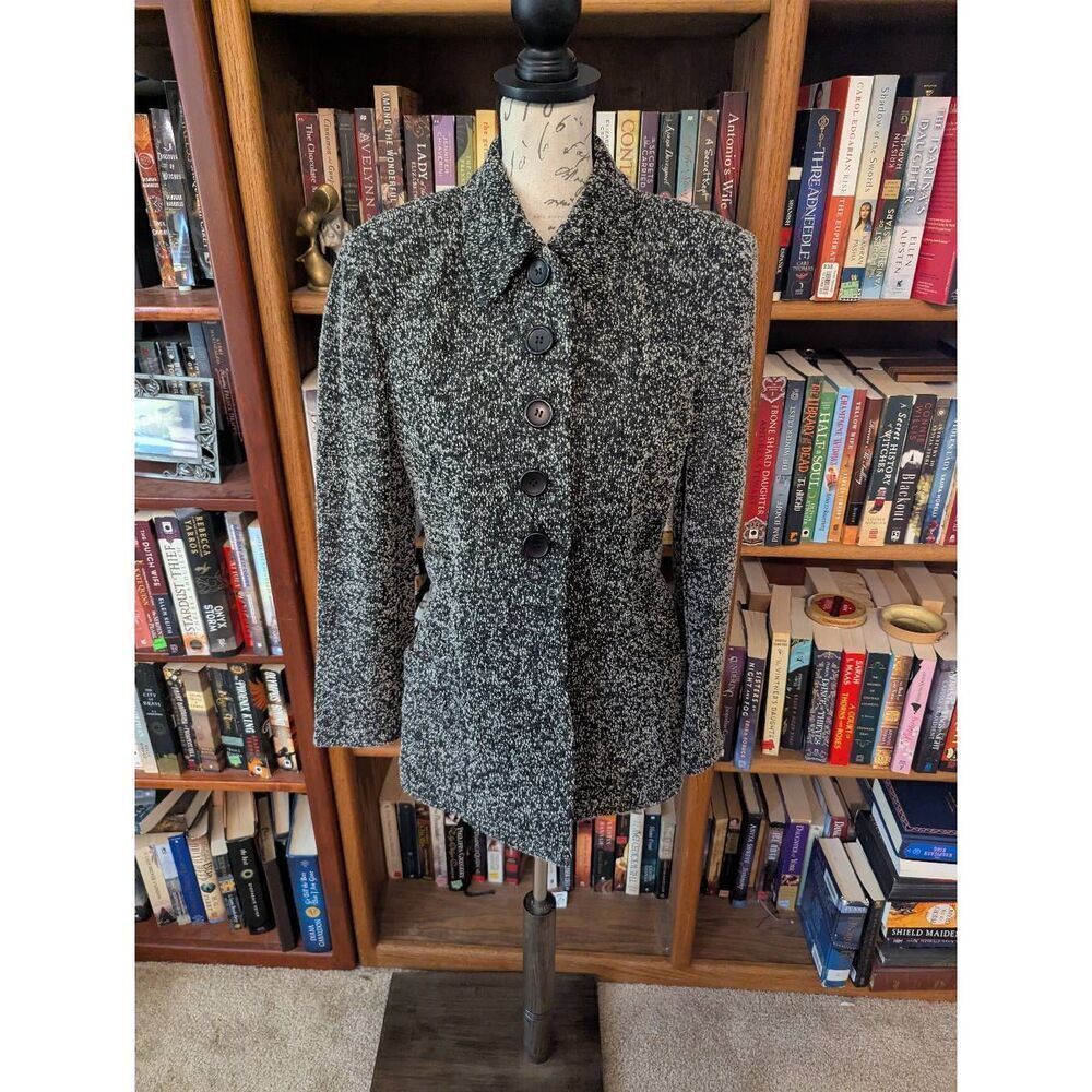 MONICA BIANCO Milano Italian Tweed Wool Blend Blazer Women's Size 4 Black White